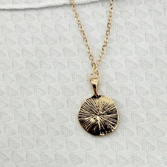 Pink U Gold-Colored Coin Necklace, Round Pendant, Chain Minimalist Jewelry - Picture 2 of 3